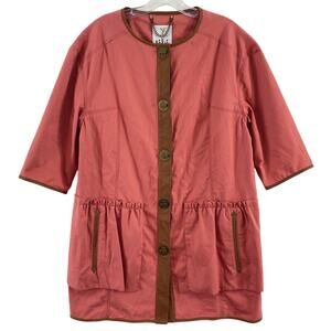 NWOT TIBI CORAL COTTON BLEND LEATHER TRIM BUTTON UP JACKET